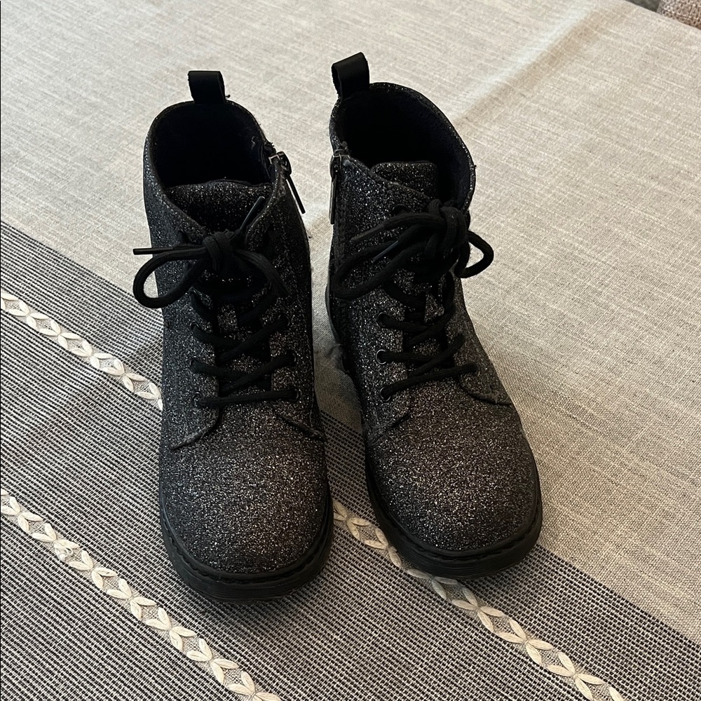 Black Glitter Lace-Up Boots